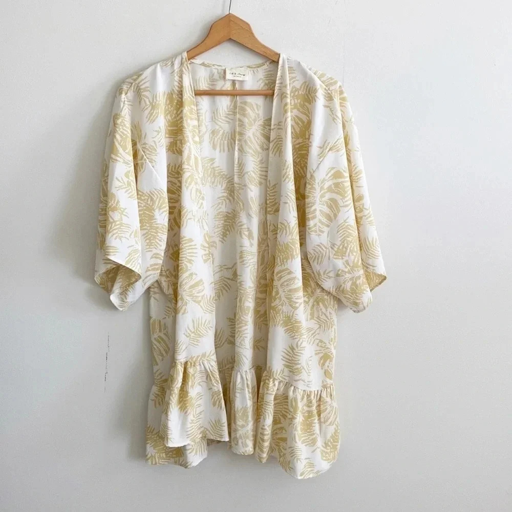 Luxe Tropical Kimono Robe | 143 Story by: Line Up | Cream & Light Yellow